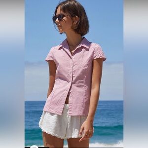 John Galt Brandy Melville Red Gingham Rue Top Button Blouse Collared Shirt NWT